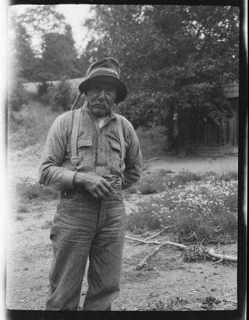 Bob Roberts (Yurok) with burden basket