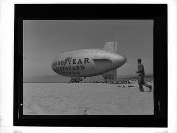 Goodyear blimp on the beach, Santa Monica