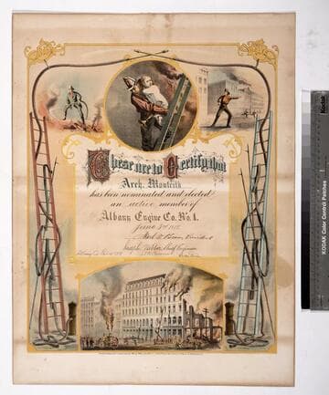 These are to certify that Arch. Montieth has been nominated and elected an active member of Albany Engine Co. No. 1