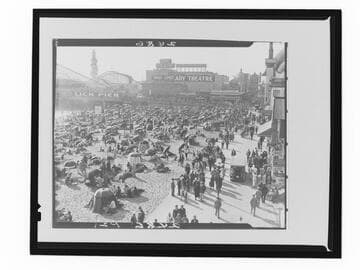Crowds at beach, Lick Pier and Ocean Park Pier, Venice and Santa Monica