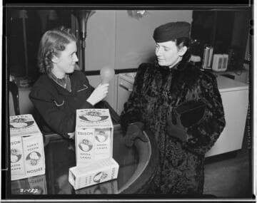 Mrs. Dietrich and Louise Koffal in appliance store in General Office
