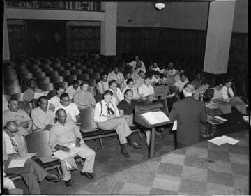 Small group working survey in Edison aduitorium