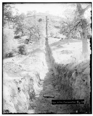 Showing a pipe line excavation for Kaweah #2 Hydro Plant