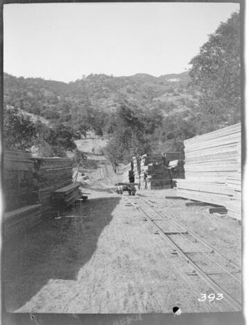 The lumber yard and tram at the construction site of Tule Plant