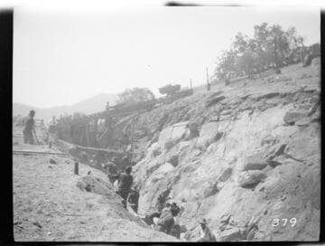 A construction crew working on the construction of the reservoir for the Tule Plant