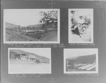 Camp at El Mirador near Strathmore, CVincent 220kV ground wire job ; Near Woodlake, CA ; Caswell's Inn, Ridge Route ; Camp 18 near Lindsay, CA