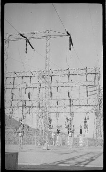 H-Frame steel lattice tower and oil circuit-breakers at site on Boulder T/L