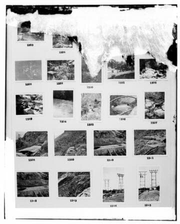This is a multi-image negative that depicts hydro project shots from Kern River. Undamaged images included on the plate are copies of original negatives: 02 - 01328; 02