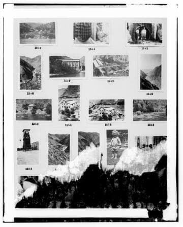 This is a multi-image negative that depicts construction at Kern River #1. Undamaged images included on the plate are copies of original negatives: 02 - 01243; 02