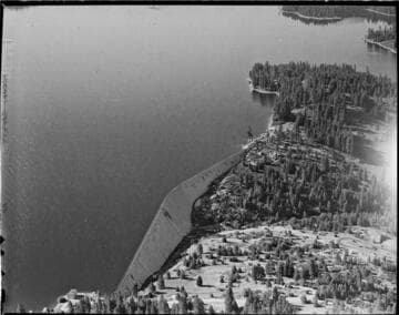 Aerial photo of Shaver Lake and Shaver Lake Dam