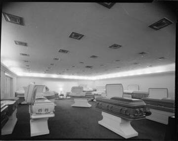 Display of coffins at a funeral home