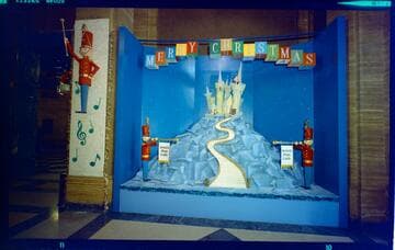 Christmas decorations and displays in lobby of Edison's General Office