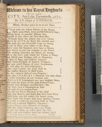 A welcom to his Royal Highness into the city, April the twentieth, 1682. Per J.P., citizen of London