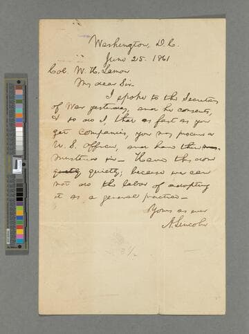 Abraham Lincoln, Washington, D.C, letter to Ward Hill Lamon