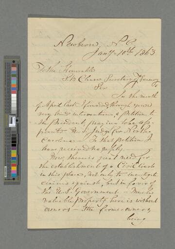 William H. Doherty, New Bern, North Carolina, letter to Salmon P. Chase