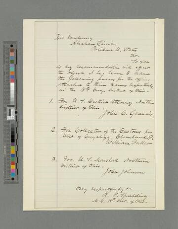 Rufus P. Spalding letter to Abraham Lincoln