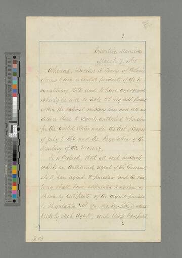 Abraham Lincoln, Washington, D.C., executive order in favor of Lucius H. Terry