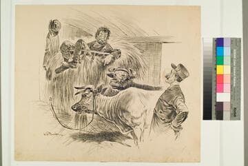 Man with Cows and Railroad Conductor