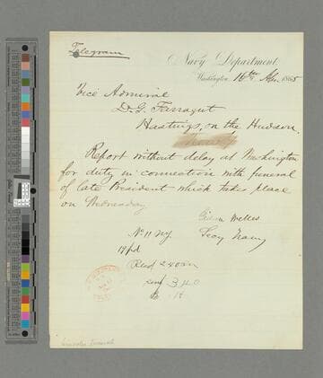 Gideon Welles, Washington, D.C., telegram to David G. Farragut