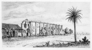 San Gabriel Mission -- Ford etching