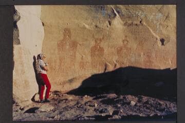 Paintings 3 miles north of Thompson, Utah.  Hazel Ekker at right