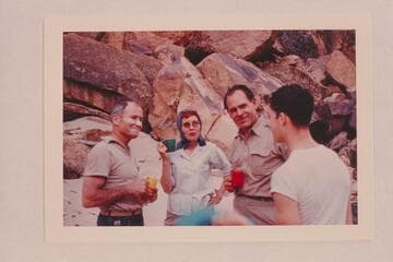Part of crew of Disney party with Georgie White:  Paul E. Schulz "Ernie", Jeanne Heiniger, Mrs. Ernst Heiniger, Ernst Heiniger and Bruce Algar