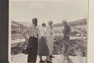 Margaret Marston, Gin and Frank Masland, Bill Belknap.  The old and new bridges across the San Juan River at Mexican Hat