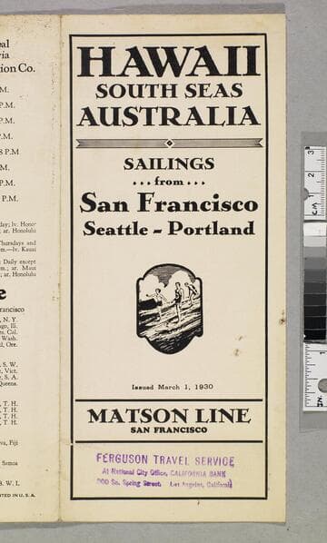 Hawaii - South Seas - Australia : sailings from San Francisco - Seattle - Portland