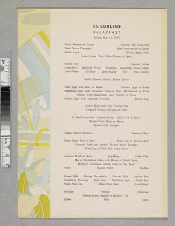 S. S. Lurline breakfast menu