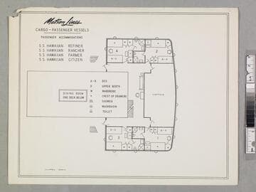 Cargo-passenger vessels, passenger accommodations : S.S. Hawaiian Refiner, S.S. Hawaiian Rancher, S.S. Hawaiian Farmer, S.S. Hawaiian Citizen