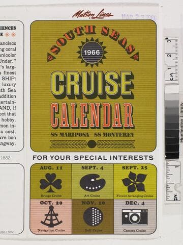 South Seas 1966 cruise calendar