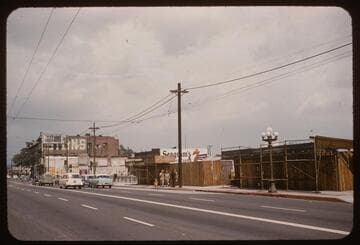 North Main Street at the 101 Freeway with Pico House, Merced Theater, Masonic Hall in the background