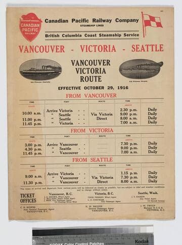 Vancouver Victoria Route : effective October 29, 1916