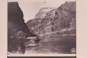 The three boats in upper Marble Canyon. Steersman in foreground is probably McDonald