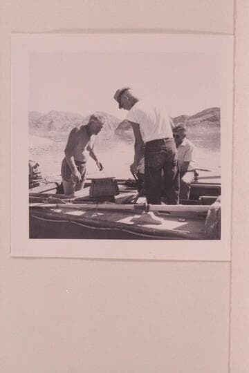 Fueling the "Rattlesnake" at Sandy Point, Lake Mead:  Rod Sanderson, Bill Sanderson and Hugh Cutler