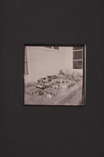 Supplies for the 1954 motor trek as assembled by Jorgen Visbak at Boulder City