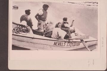 The Nevills party in the Marble-Grand Canyon run.  Del Reed; Elzada Clover; Lorin Bell; Lois Jotter; Norm Nevills