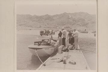Loading the "Esmeralda" [II] at Boat Dock, Boulder City.  Left to right:  Marston; Ed Hudson; Edward Hudson; Taylor