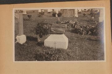 Grave with petrified wood perched atop