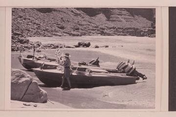 The boats at the foot of 24 1/2 Mile Rapid.  Mary Abbott in front of the boats