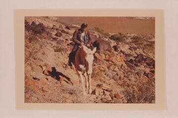Jim Jordan looking fot the wheel and throttle on this unfamiliar craft, Pete, on the trail up from Whitmore Beach.  With the dam investigation of the Arizona Power Authority