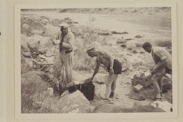 Bathing the dishes in the second camp in Marble Canyon:  Sanderson, Marston and Beer; President Harding Rapid