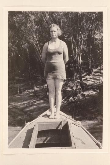 Catherine Pahl.  Lees Ferry.  Catherine Pahl rode on Emery Kolb's boat from the boathouse at Lees Ferry to the dugway below Paria Riffle on 1923, Aug. 01