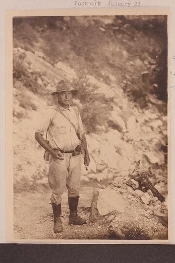 Hugh D. Miser, geologist with the USGS San Juan party in 1921.  At Bright Angel Trail