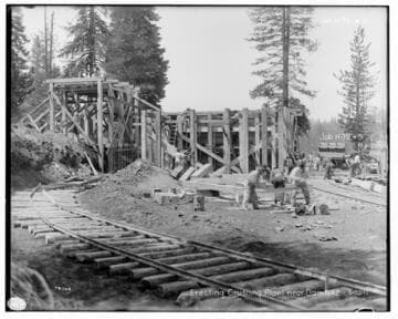 Big Creek Huntington Lake Dams - Erecting crushing plant near Dam #2, Huntington Lake. Job H