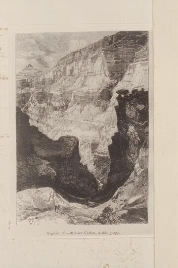 Muav Canyon, drawn by Moran. Figure 30 in Powell's 1875 Report. Probably in 1873 or from Hillers photo of 1873