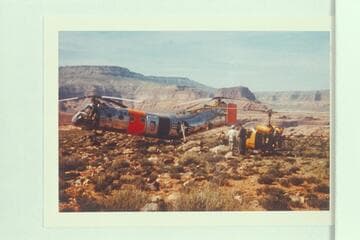 Air Force baloneys and Bill Halls's Bell helicopter. Mesa west of Rainbow Bridge
