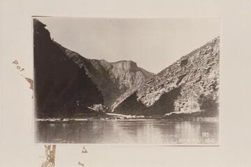 Down the Canyon of Lodore with Dunns Cliff on the skyline. From Mile 233.3