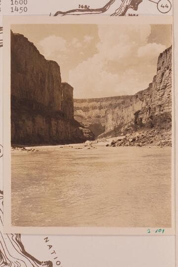 Up Marble Canyon from Mile 49. Eddy caption: "Upstream 1 1/2 mile below Triple Alcoves"